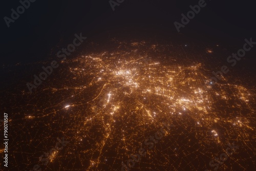 Aerial view on Cincinnati (USA) from east. Satellite view on modern city at night