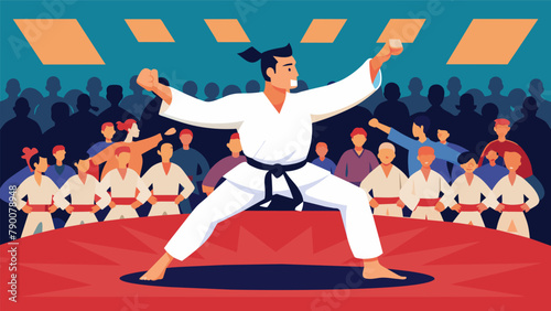 The grace and precision of a kata performance by a karate competitor captivates the audience as they exee a series of powerful strikes and