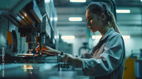 Women programming CNC machines in factories