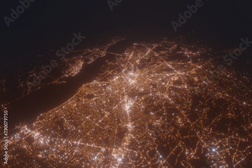 Aerial view on Wilmington (USA) from north. Satellite view on modern city at night
