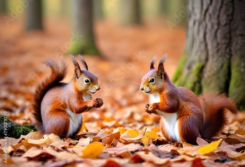 Adorable Squirrels Enjoying a Nutty Feast in the Forest