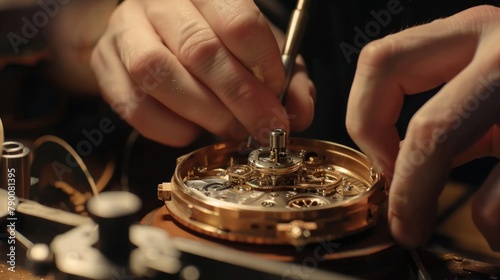 engineer's hands carefully assembling a intricate device, highlighting precision and craftsmanship