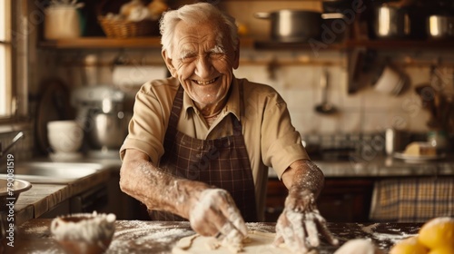 Joyful Senior Man Baking Bread