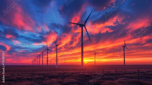 Wind Turbines at Sunset with Radiant Skies