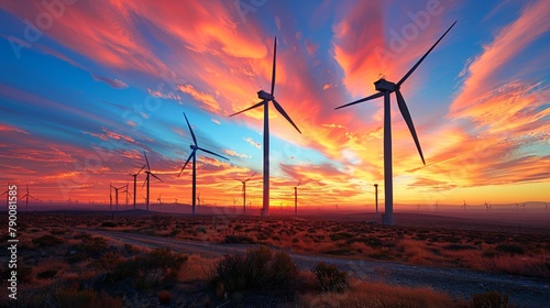 Wind Turbines at Sunset with Radiant Skies