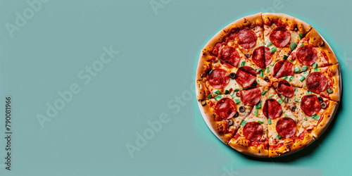Pizza with tomato and cheese. AI generated art illustration.