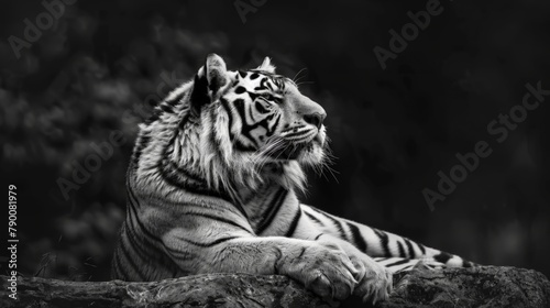 A tiger resting on a boulder