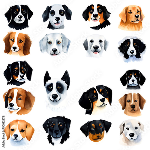 A series of watercolor paintings of different breeds of dogs Transparent Background Images 