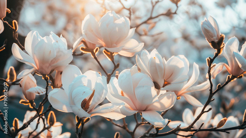 Blooming magnolia in the sun's rays