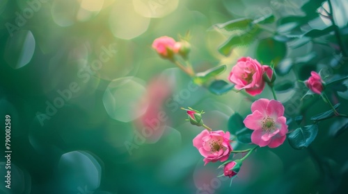 Pink flowers blooming on a shrub photo