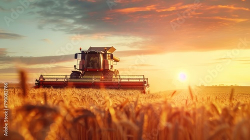 A farmer expertly operating a modern harvester, its automated systems efficiently collecting grains with minimal human intervention photo