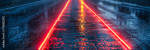 Wet Urban Street at Night, Cars Driving on Rainy Road, City Lights Reflecting on Wet Asphalt, Dynamic Urban Life photo