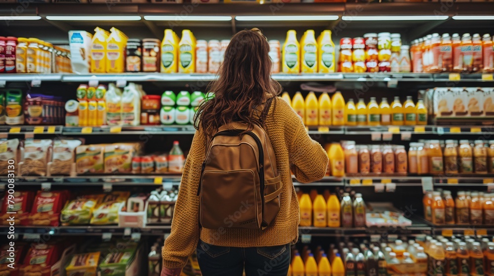 Beautiful young woman shopping in a supermarket.
