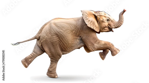 Joyful Young Elephant Running Isolated on a White Background. Capturing Movement and Playfulness. Perfect for Wildlife Projects. AI