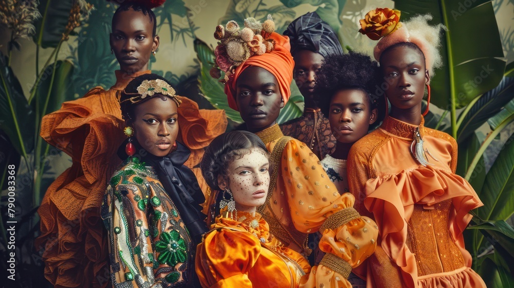 A fashion editorial featuring a diverse group of models, each clad in a stunning ensemble that reflects their style