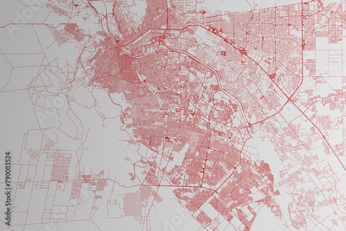 Obraz na plátně Map of the streets of Ciudad Juarez (Mexico) made with red lines on white paper
