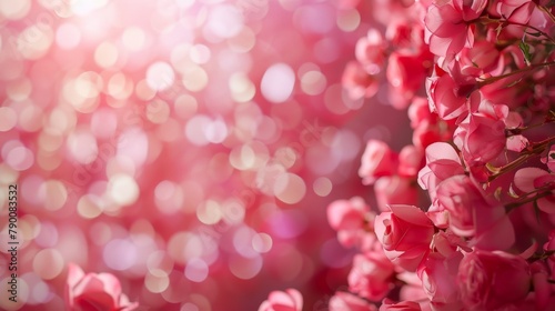 Pink flowers bloom against a vibrant backdrop