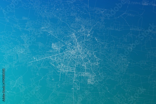 Map of the streets of Lviv (Ukraine) made with white lines on greenish blue gradient background. 3d render, illustration photo