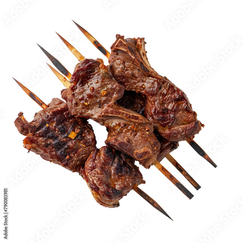 Yummy Grilled lamb Chops Skewers Isolated On White Background
