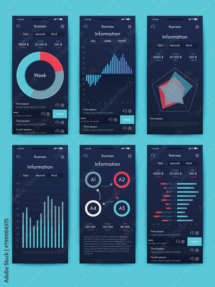 Fototapeta premium Vector graphics infographics with mobile phone. Template for creating mobile applications, workflow layout, diagram, banner, web design, business reports