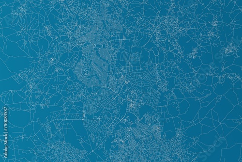Map of the streets of Lilongwe (Malawi) made with white lines on blue background. 3d render, illustration photo