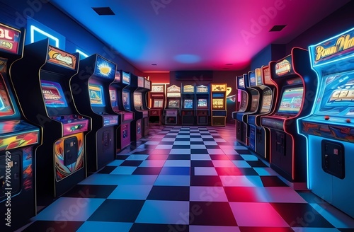 Wallpaper Mural A room full of arcade terminals, 80s - 90s. Slot machines with different old games Torontodigital.ca