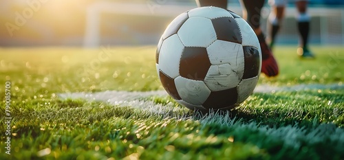 close-up photo of a professional soccer player playing football on a green grass