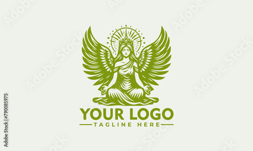 Simple Angel Logo of a beautiful female goddess of wisdom with wings, a crown