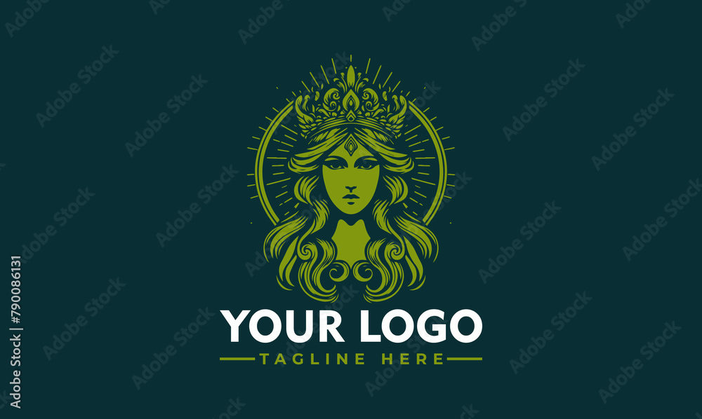 Simple Angel Logo of a beautiful female goddess of wisdom with wings, a crown