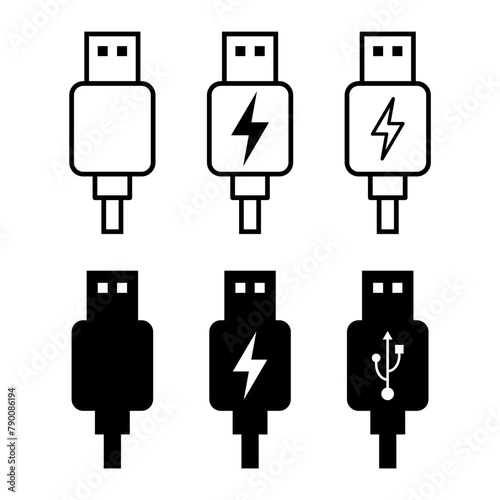 Set of USB plug cable icon technology, connect device sign, electronic portable symbol ,vector illustration media