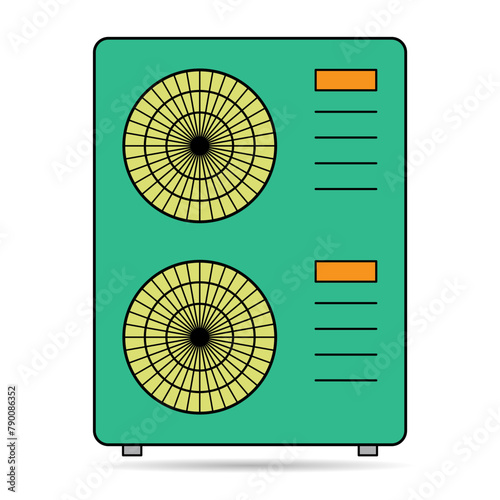 Heat pump air source shadow icon, cooling electric system machine, cool web vector illustration