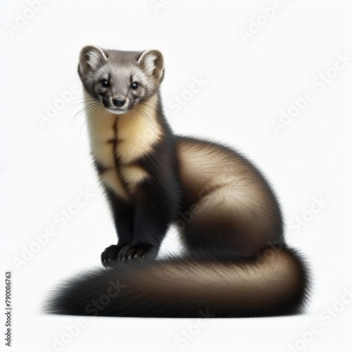 Image of isolated pine marten against pure white background, ideal for presentations 