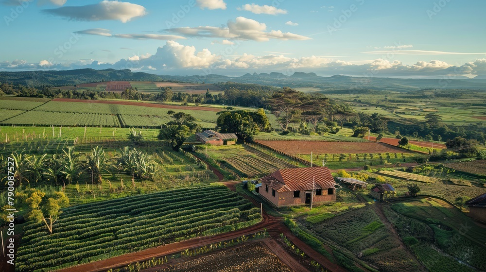 view of a sustainable farm, showcasing a harmonious coexistence between agriculture and nature, highlighting the importance of environmental stewardship