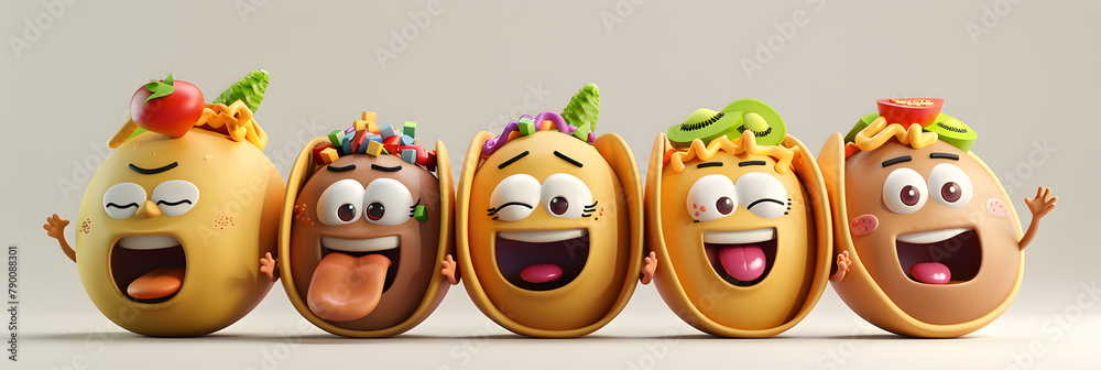 Funny 3d Cartoon Fruits with Smiling Faces Cheerful Cartoon Character, Edible Artwork, A Fruitful Tale of Joy and Laughter