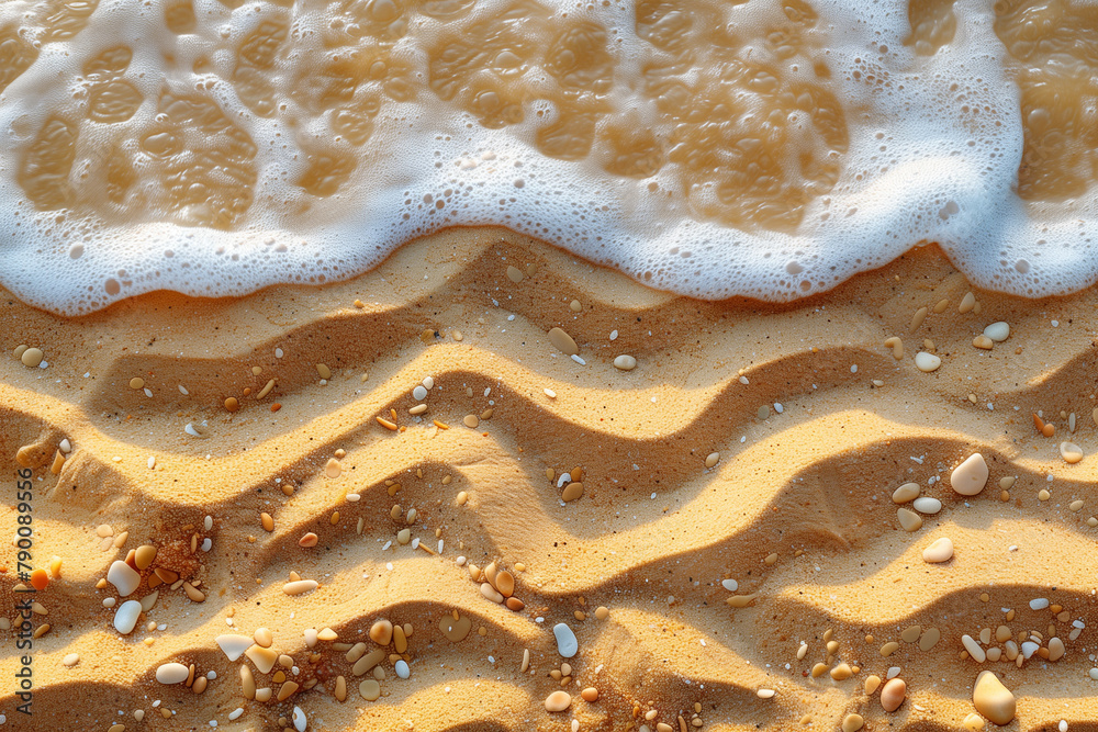 Obraz premium Detailed view of a wave washing onto a sandy beach, showing textures and patterns summer
