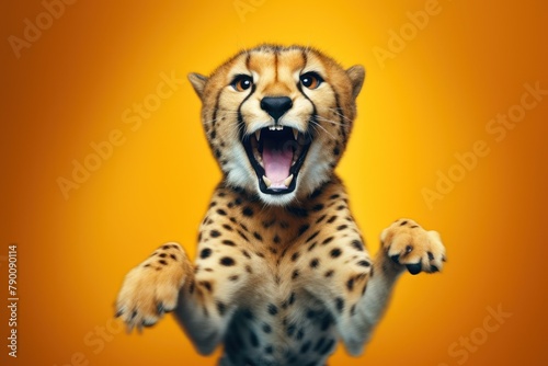 Happy cheetah jumping and having fun.