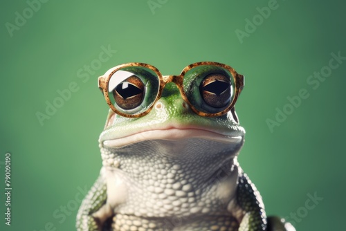 Funny fashion frog wearing sunglasses.