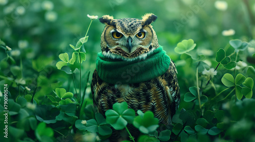 Owl on green background for St. Patrick s Day Festivities.