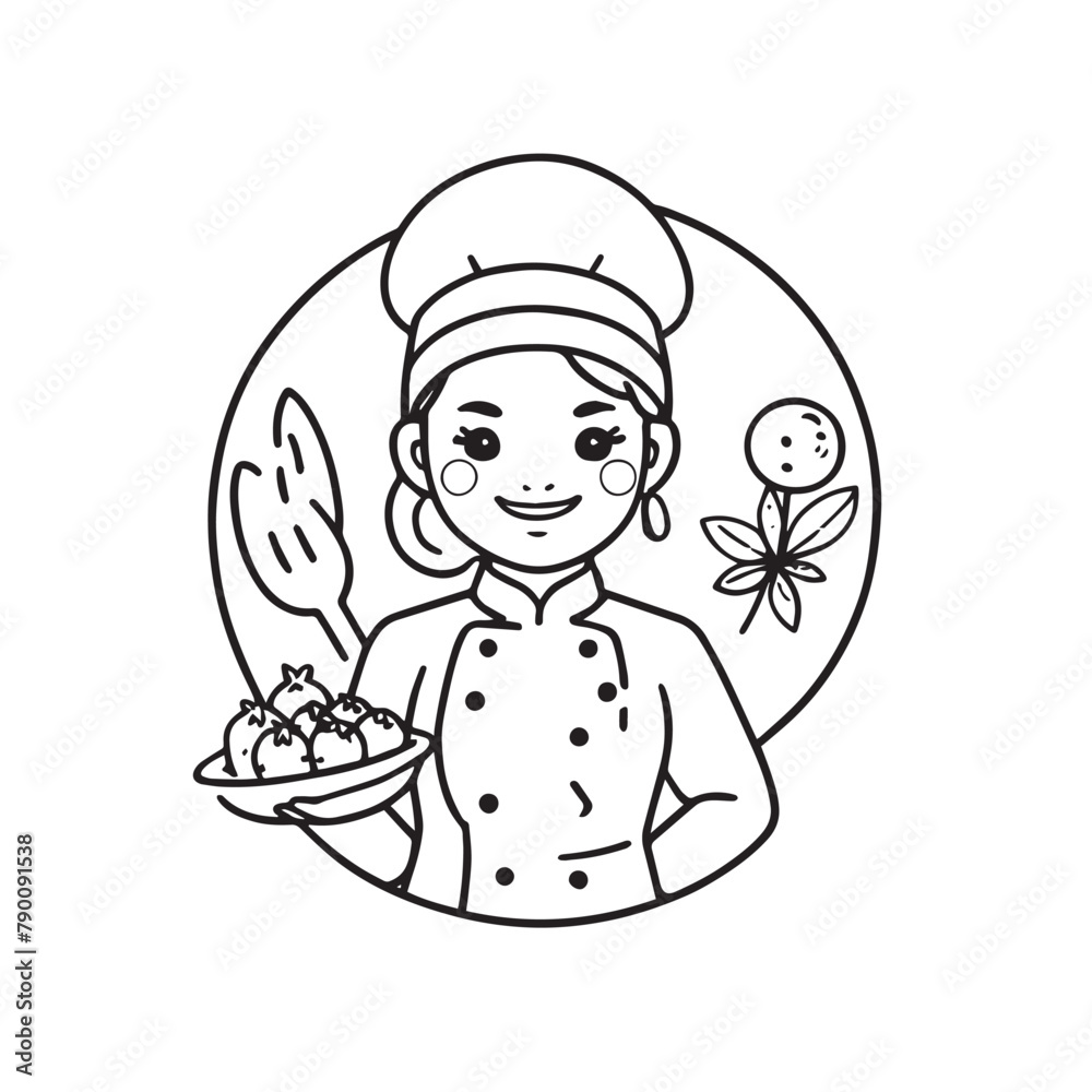 Fototapeta premium Smiling chef in arms crossed pose. Happy chef cook in hat isolated on white. Vector illustration.