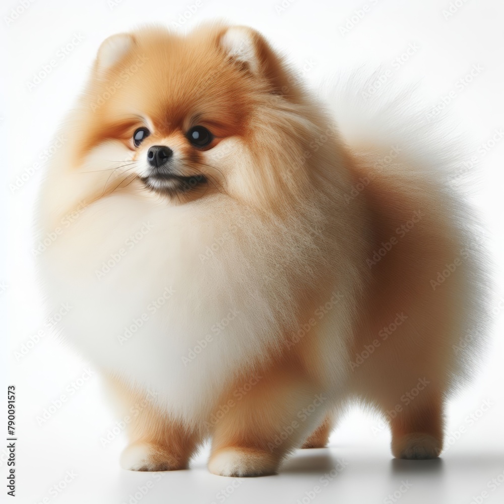 Image of isolated Pomeranian against pure white background, ideal for presentations
