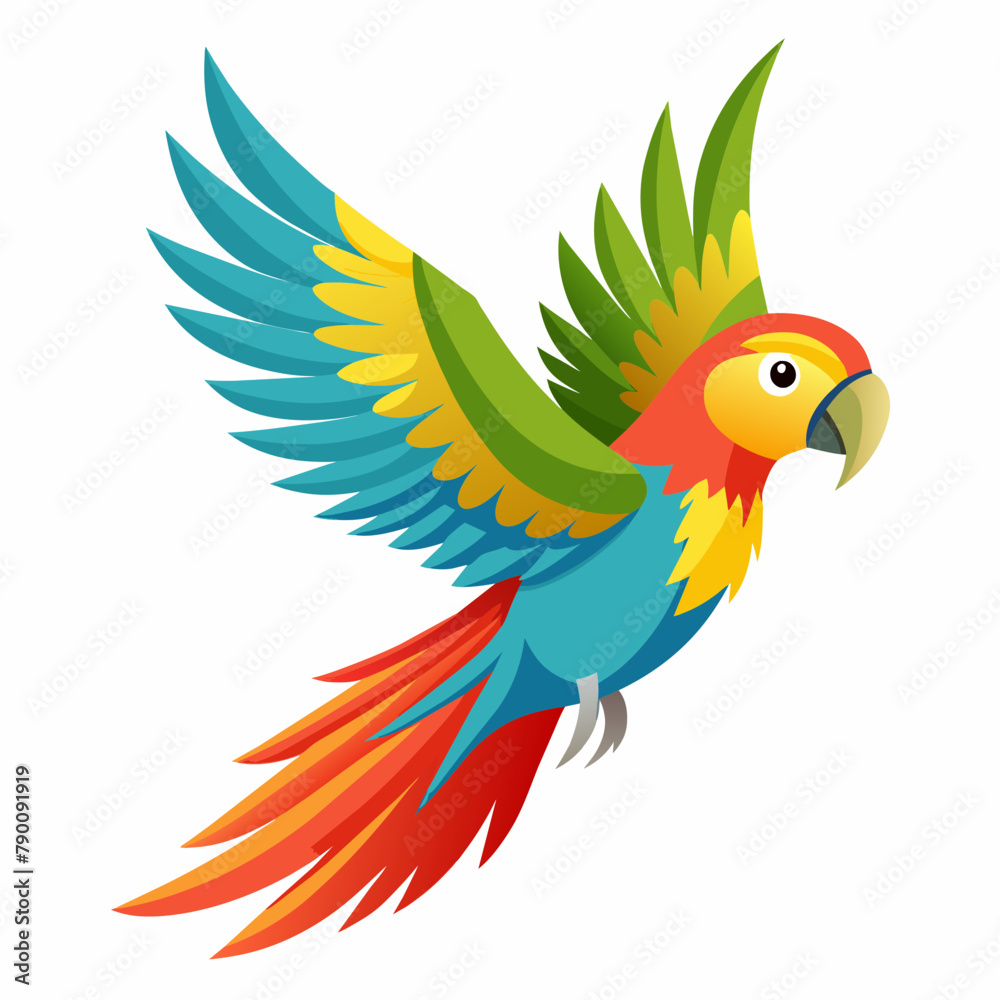 Fototapeta premium Parrot flying vector illustration on white background