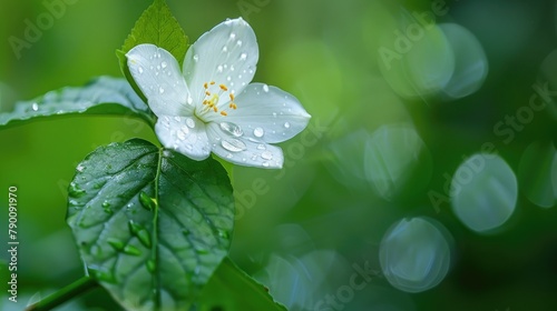 A lovely white flower and a green leaf being a flower