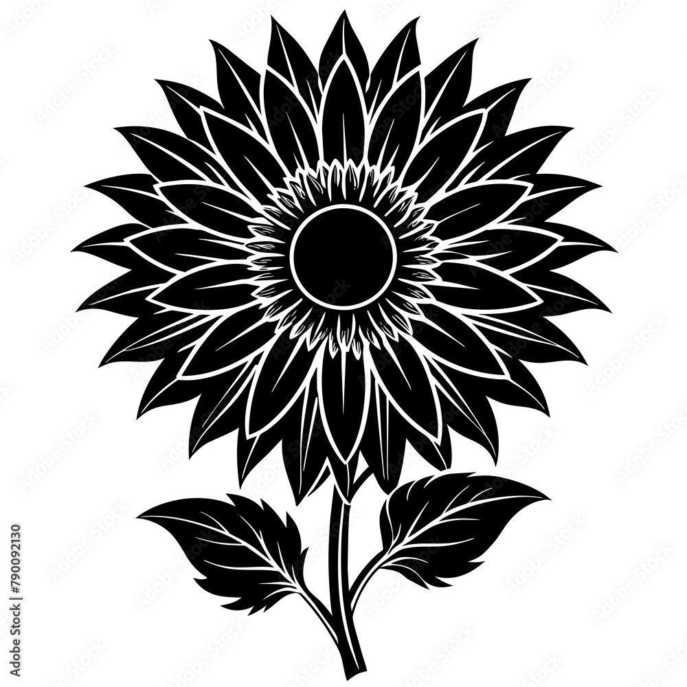 Sunflower black silhouette on white background Sunflower black silhouette on white background