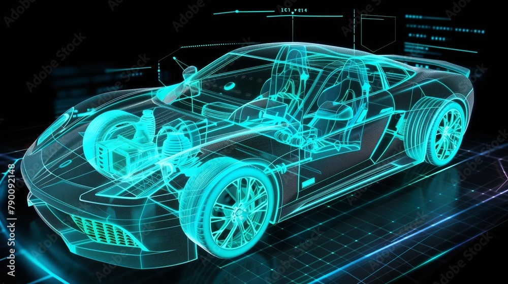 Smart Car Sedan Outlined Modeling in Teal on a Dark Background - Innovation in Transportation, Eco-friendly Vehicles, Smart Mobility Solutions - Automotive Industry, Green Technology Smart Car Sedan Outlined Modeling in Teal on a Dark Background - Innovation in Transportation, Eco-friendly Vehicles, Smart Mobility Solutions - Automotive Industry, Green Technology