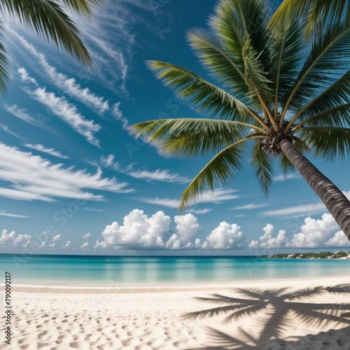 A view of  beach with palm trees  summer background