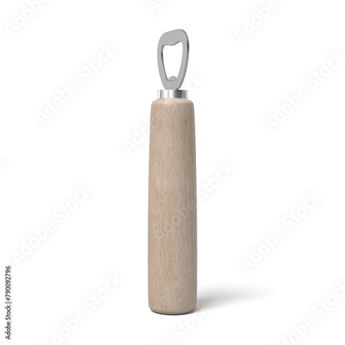 Single wooden handle bottle opener on white