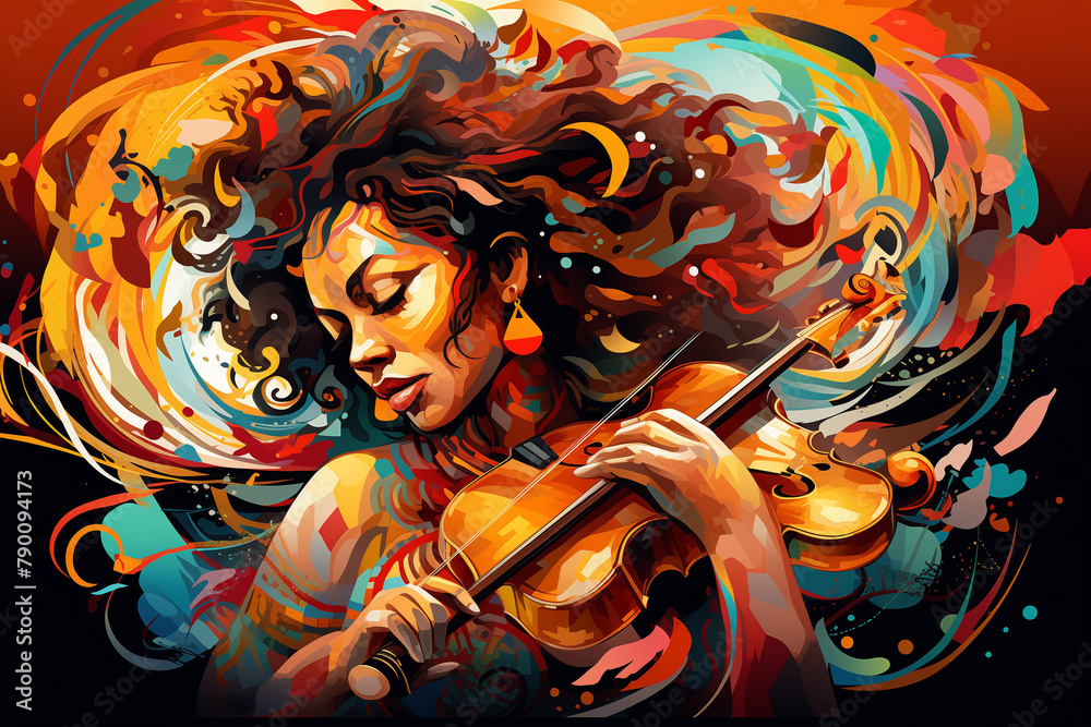 Visualizing Musical Expression: Woman Playing Violin Vector Art for Global Melodies Visualizing Musical Expression: Woman Playing Violin Vector Art for Global Melodies