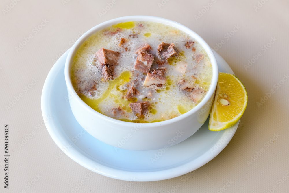 Turkish Traditional Tripe Soup. Iskembe, beyran, kelle paca corbasi. Turkish Traditional Tripe Soup. Iskembe, beyran, kelle paca corbasi.