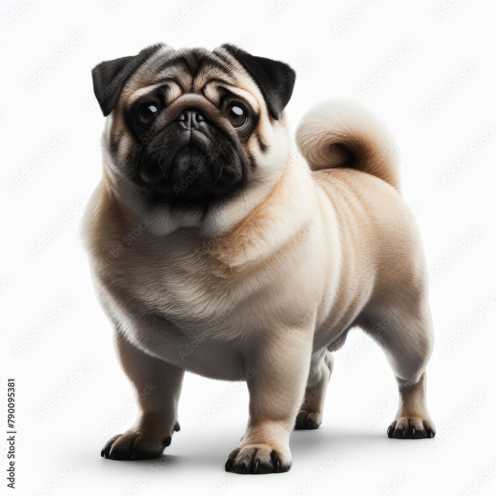 Image of isolated pug against pure white background, ideal for presentations

