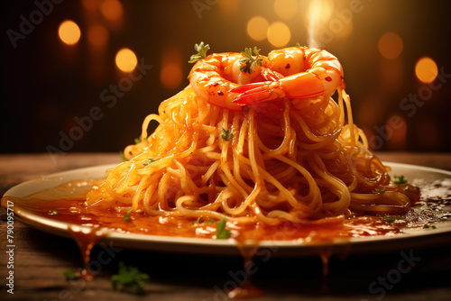 Illustrating delicious prawn pasta